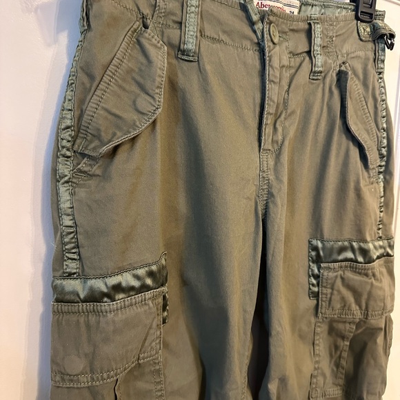 Abercrombie Fitch 2000’s Utility Cargo Pants Sz 24 Olive Green Drawstring Ankle - Picture 5 of 16
